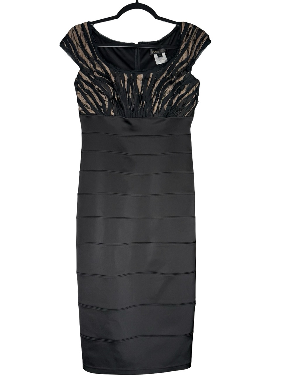 Tadashi Shoji Luxe Black Bandage Illusion Sequin Evening Party Dress Size 4
